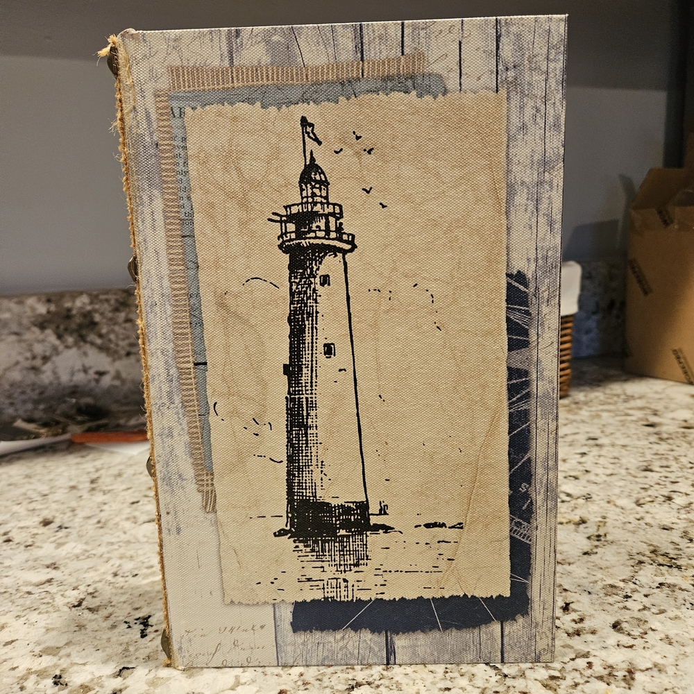 Nautical Lighthouse Canvas Faux-book Blue and Beige